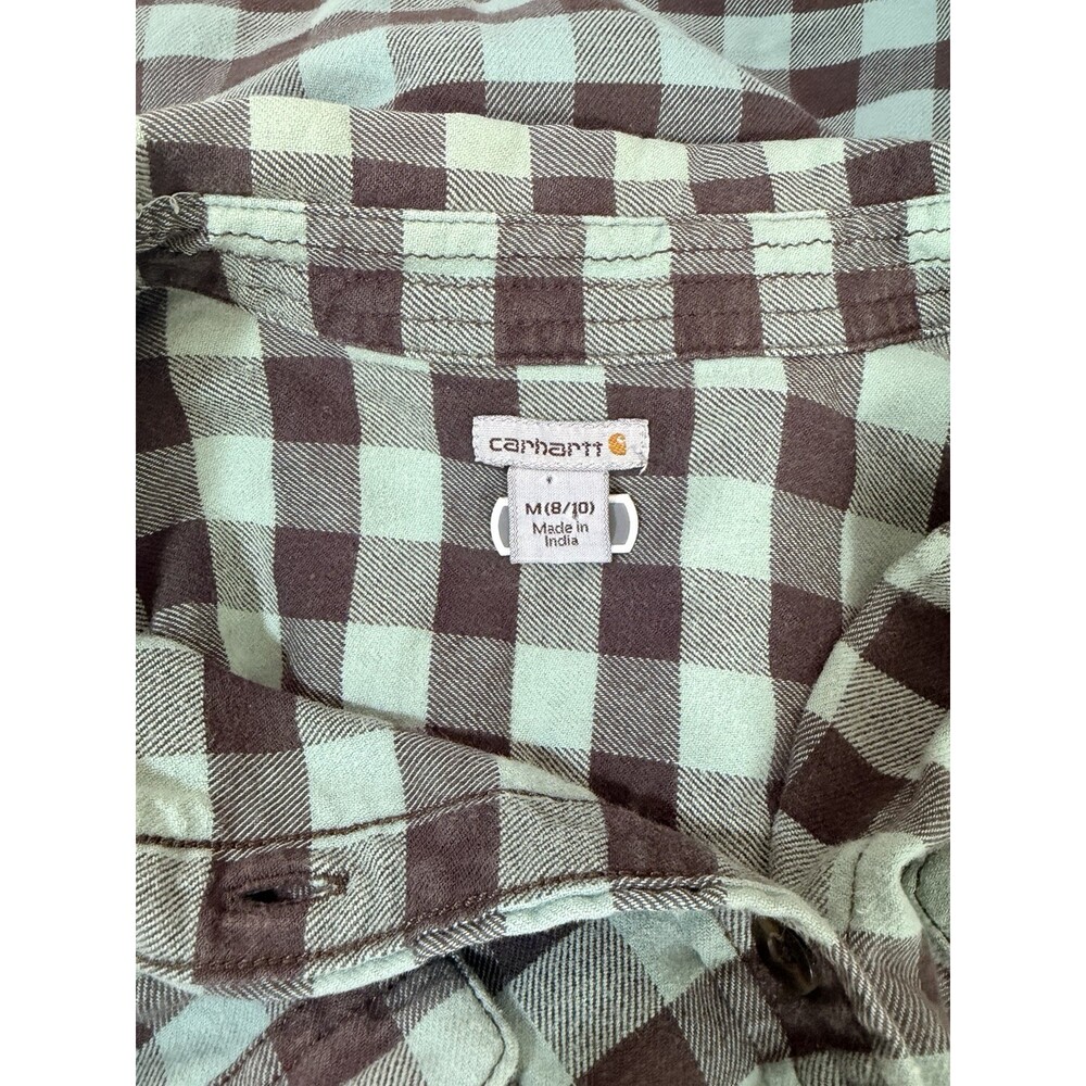 Carhartt Green and Grey Flannel Button Down Women's  8/10 Long Sleeve - Picture 4 of 7